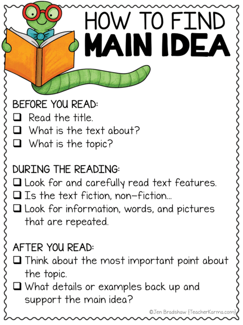 main idea,reading comprehension,reading strategies,reading,main idea of the story of an hour | 2 1 how to find main idea when reading | Identifying the main idea of the story: A Guide for Students and Teachers | literacyideas.com