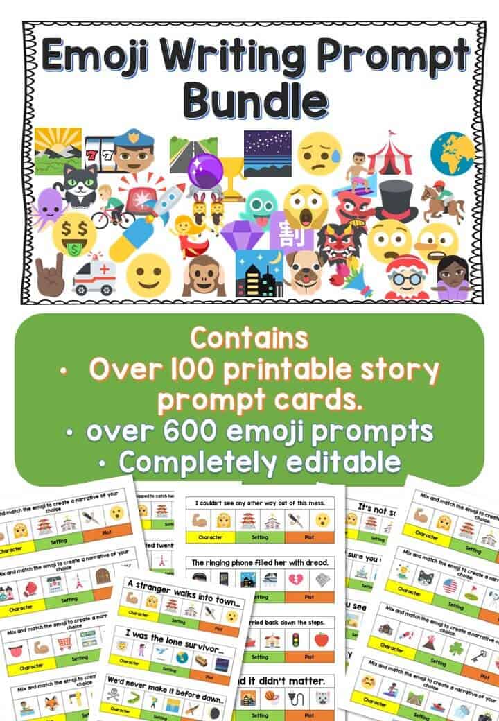 Emoji Writing Prompts | 5 image asset | 25 Awesome Emoji Writing Prompts for students | literacyideas.com