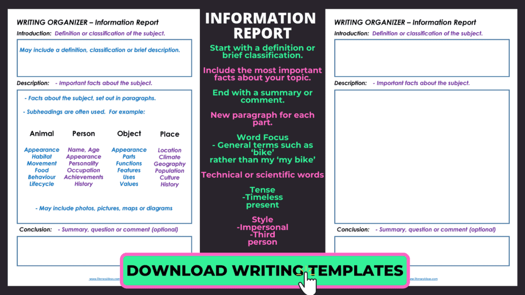 Information Report | INFORMATION REPORT | How to Write an Excellent Information Report | literacyideas.com